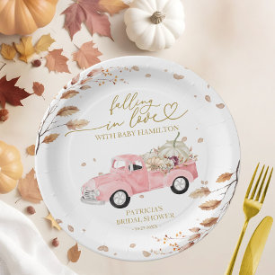 Falling In Love Pumpkin Fall Baby Shower Paper Plate