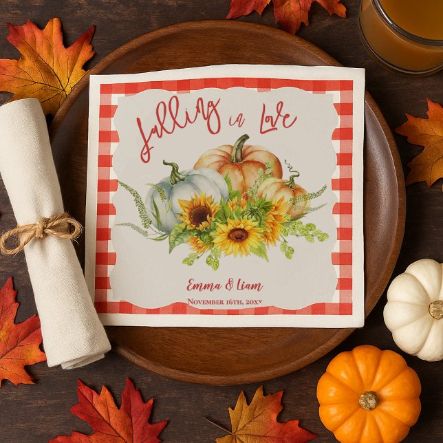 Falling in Love Pumpkin Sunflower Fall Wedding Napkin (Falling in Love Pumpkin Sunflower Fall Wedding Napkins)