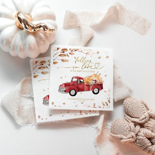 Falling In Love Red Vintage Truck Pumpkin Fall Napkin