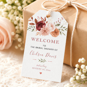 Falling In Love Rustic Floral Burgundy Custom Gift Tags