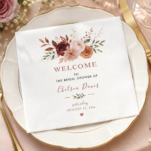 Falling In Love Rustic Floral Burgundy Custom Napkin