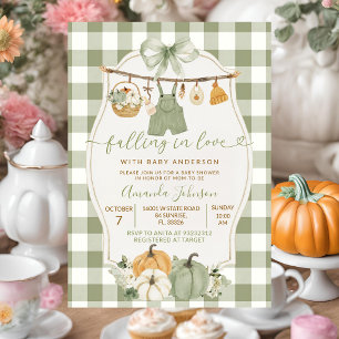 Falling in Love Sage Green Gingham Baby Shower Invitation