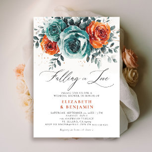 Falling in Love Teal Orange Wedding Bridal Shower Invitation