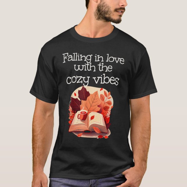 Falling in love with Autumn Books and red Leaves T-Shirt (Front)