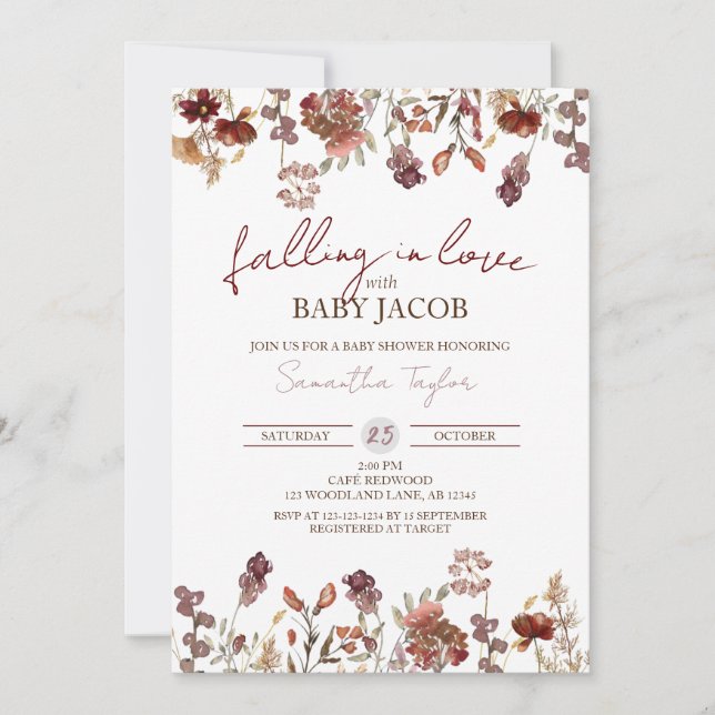 Falling in Love with Baby, Autumn Baby Shower Invitation (Front)