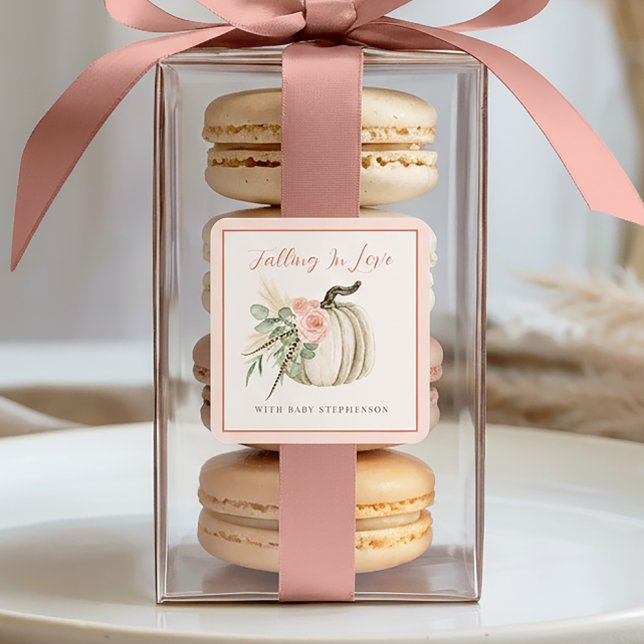 Falling In Love With Baby Fall Pink Baby Shower  Square Sticker (Creator Uploaded)