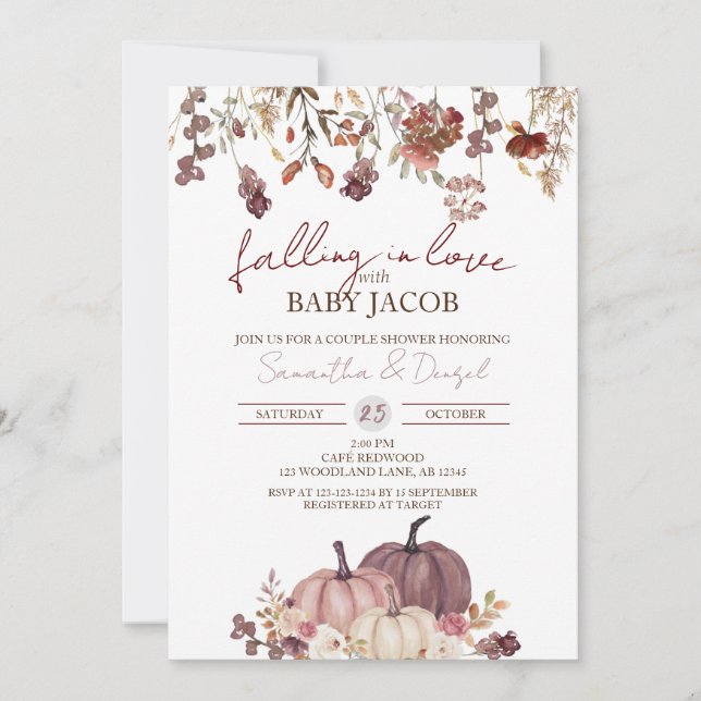 Falling in Love with Baby, Pumpkin Couple Shower Invitation (Front)