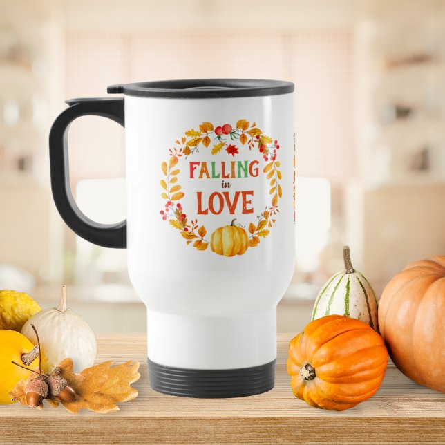 Falling in Love Wreath Autumn Leaves Pumpkin Travel Mug (Falling in Love Wreath Autumn Leaves Pumpkin Travel Mug)