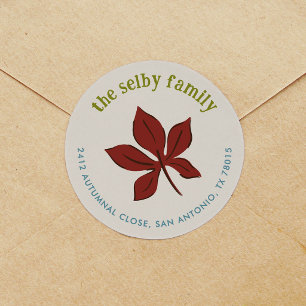 Falling Leaf Autumnal Return Address Classic Round Sticker