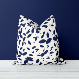 Falling Leaf - Modern Botanical In Navy & White Cushion