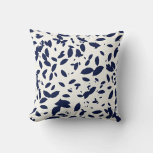 Falling Leaf - Modern Botanical In Navy & White Cushion