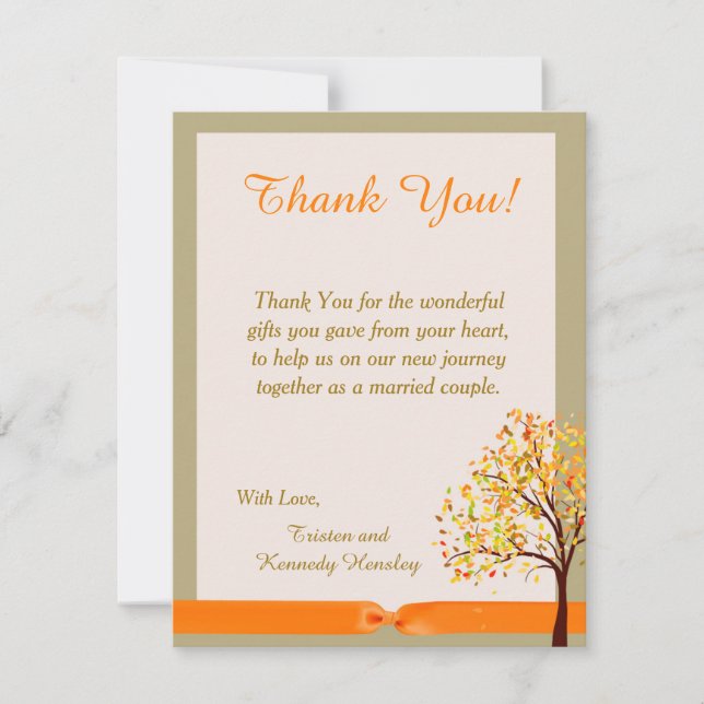 Falling Leaves 4x5 Flat Wedding Thank You Card (Front)