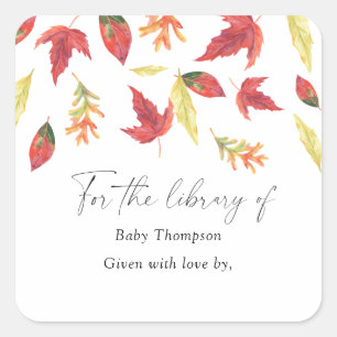 Falling leaves autumn - Baby Shower bookplate Square Sticker