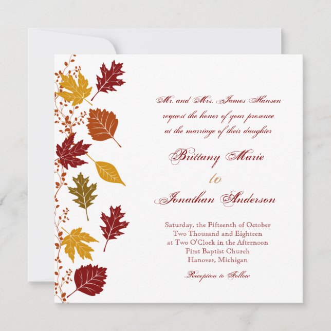 Falling Leaves Autumn Fall Wedding Invitations (Front)