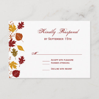 Falling Leaves Autumn Fall Wedding RSVP Cards
