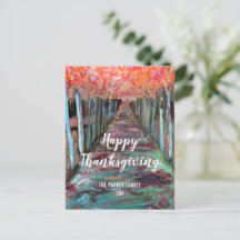 Falling Leaves Autumn Forest Thanksgiving Postcard