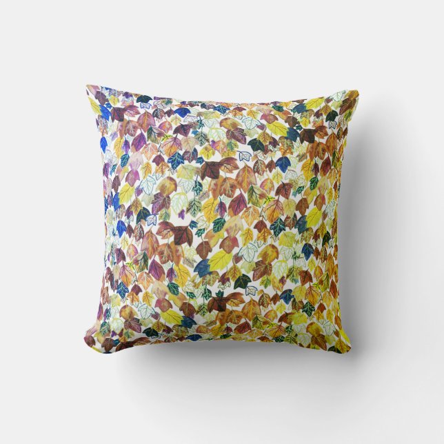 Falling Leaves Autumn Gold Watercolor Pattern Cushion (Front)