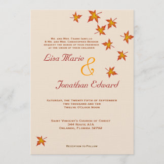 Falling Leaves Autumn Wedding Invitation 5x7 Linen