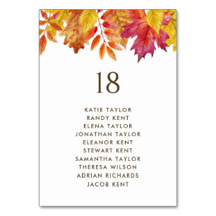 Falling Leaves Autumn Wedding Table Seating Plan Number