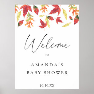 Falling leaves autumn welcome baby shower party poster