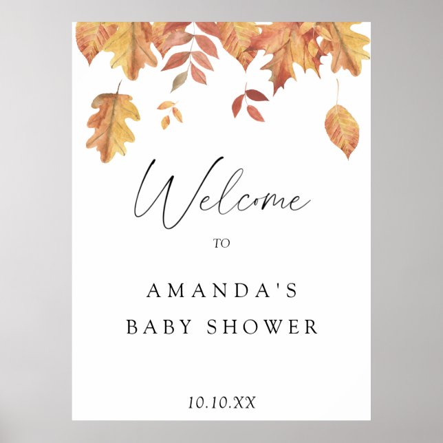 Falling leaves autumn welcome baby shower party poster (Front)