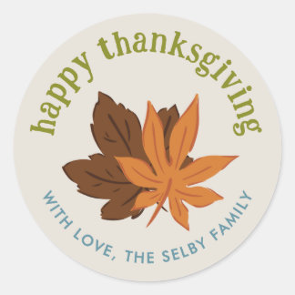 Falling Leaves Autumnal Happy Thanksgiving Classic Round Sticker