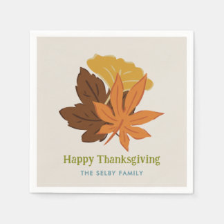 Falling Leaves Autumnal Happy Thanksgiving Napkin