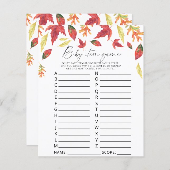 Falling leaves - Baby Item Game. Baby Shower Game (Front/Back)
