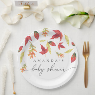 Falling leaves Baby Shower Paper Plate