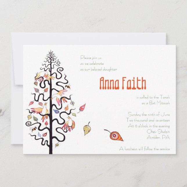 Falling Leaves Birds & Bees Bat Mitzvah Invitation (Front)