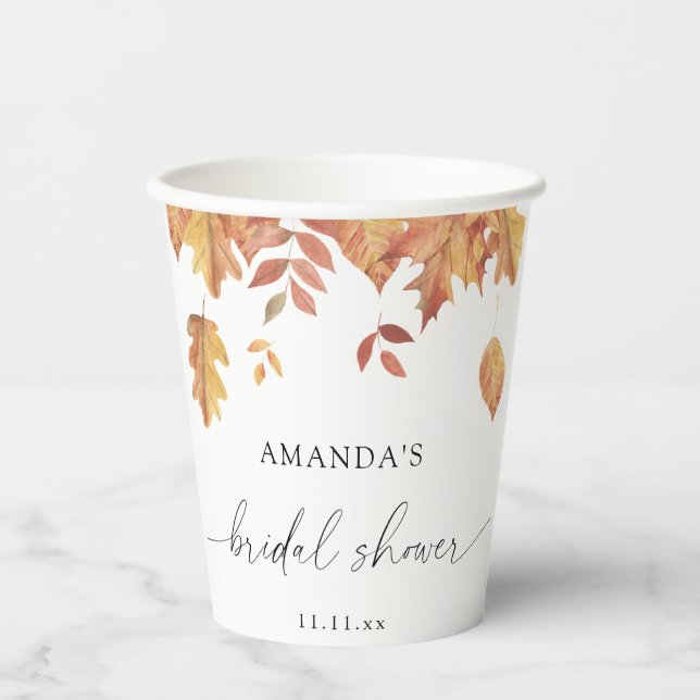 Falling leaves bridal shower paper cups (Front)