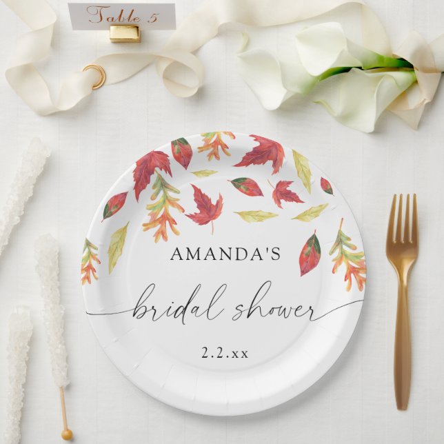 Falling leaves bridal shower paper plate (Wedding)