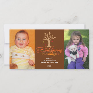 Falling leaves brown branch Thanksgiving blessings Holiday Card