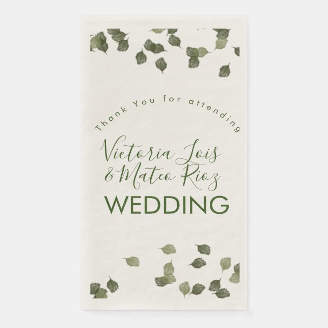 Falling Leaves Fall Autumn Greenery Thank You   Napkin (Front)