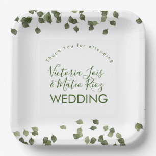 Falling Leaves Fall Autumn Greenery Thank You Paper Plate