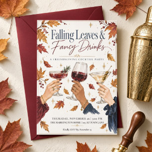 : Falling Leaves & Fancy Drinks Friendsgiving Invitation
