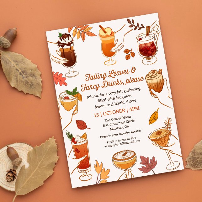 Falling Leaves & Fancy Drinks Please Fall Cocktail Invitation (Creator Uploaded)