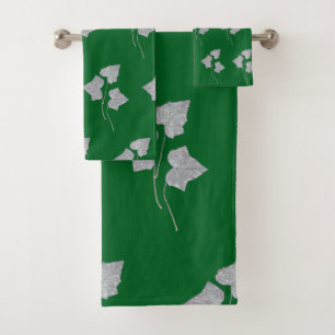 Falling Leaves Forest Green Bath Towel Set
