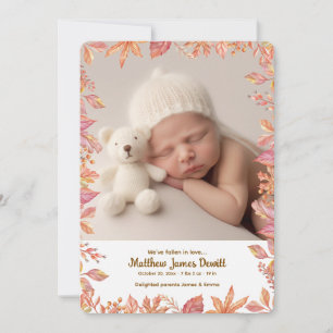 Falling Leaves Frame Photo Birth Announcement