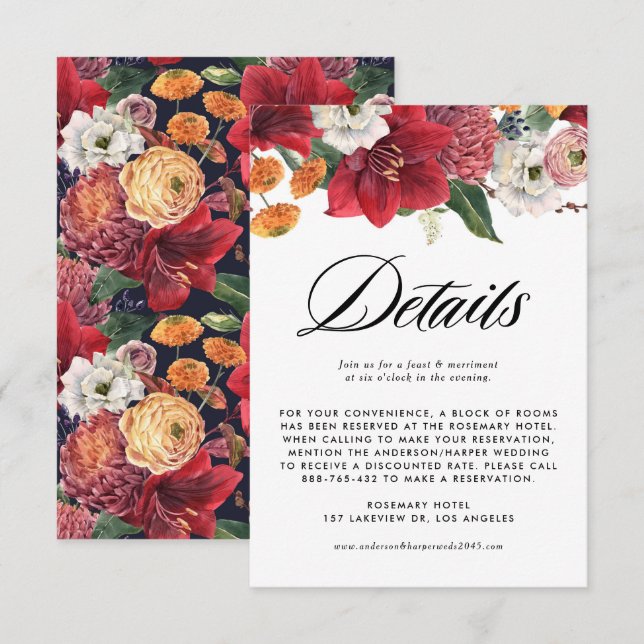 Falling Leaves Garland Autumn Wedding Details Enclosure Card (Front/Back)