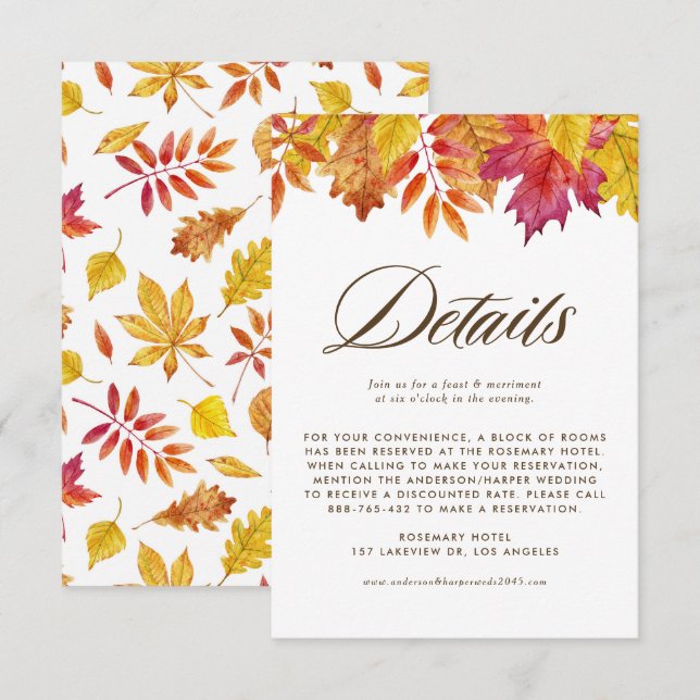 Falling Leaves Garland Autumn Wedding Details Enclosure Card (Front/Back)