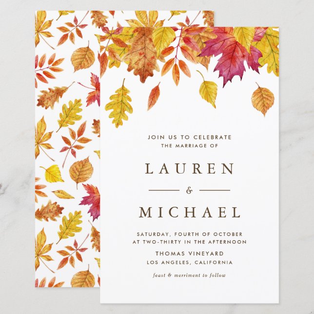 Falling Leaves Garland Autumn Wedding Invitation (Front/Back)