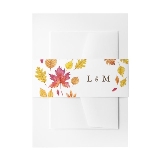 Falling Leaves Garland Autumn Wedding Monogram Invitation Belly Band (Front Example)