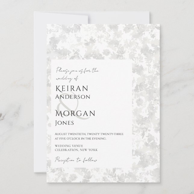 Falling Leaves Grey Wedding Invitation (Front)