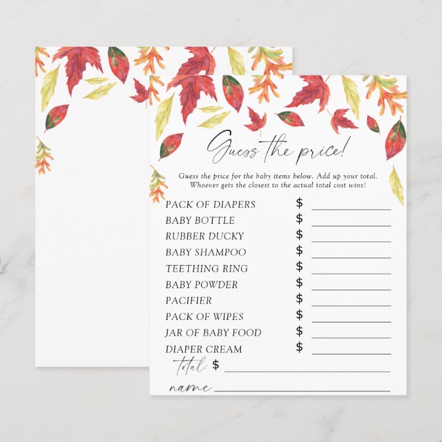 Falling leaves - Guess the price Game (Front/Back)