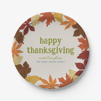 Falling Leaves Happy Thanksgiving Paper Plate