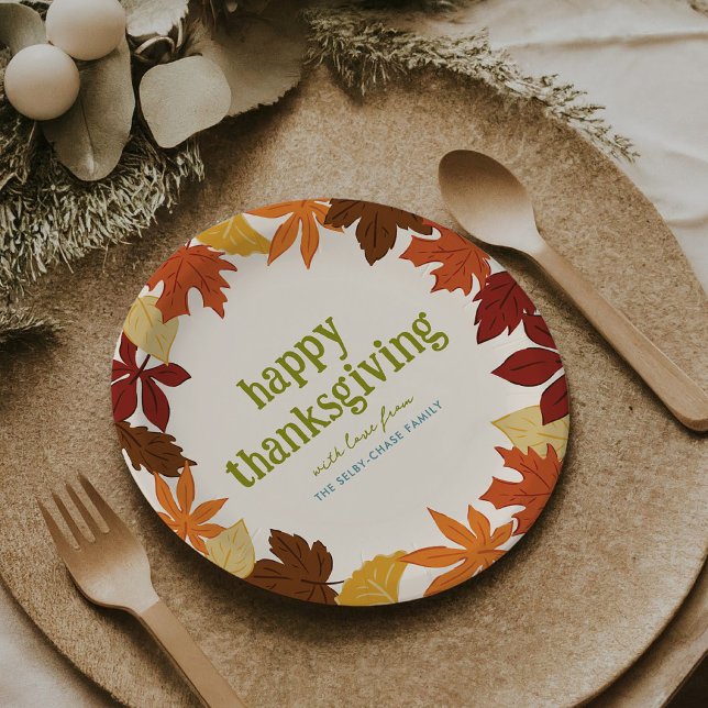 Falling Leaves Happy Thanksgiving Paper Plate (Falling Leaves Happy Thanksgiving Paper Plates)