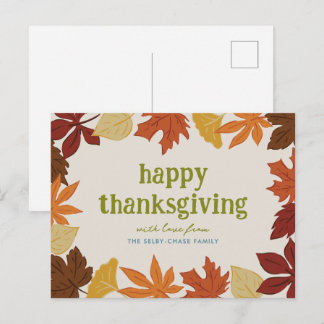 Falling Leaves Happy Thanksgiving Postcard