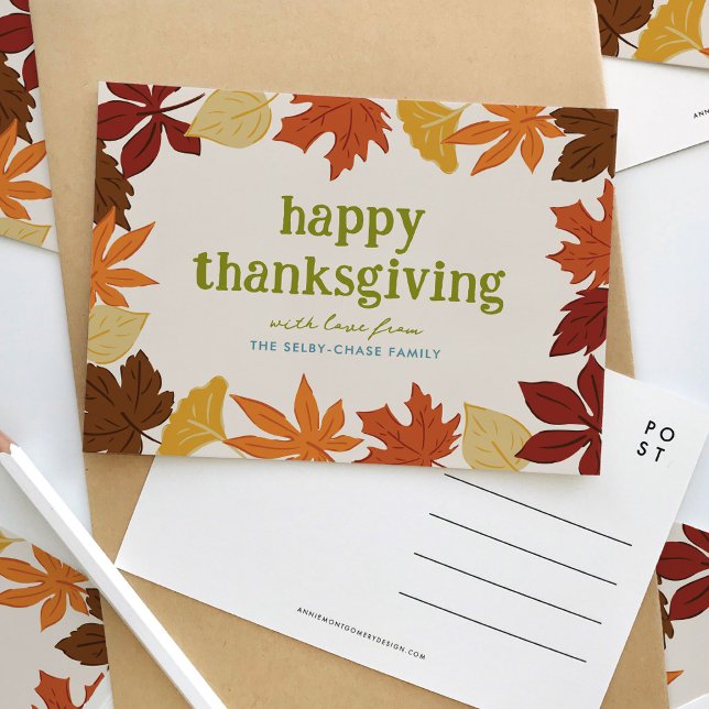 Falling Leaves Happy Thanksgiving Postcard (Falling Leaves Happy Thanksgiving Postcard)