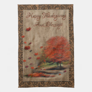 Falling Leaves Landscape Kitchen Towel